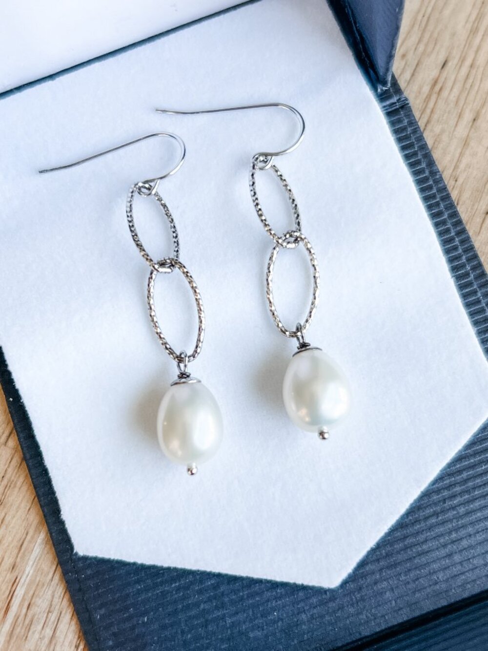Sterling Silver Freshwater Pearl Shimmer Drop Earrings - Picture 3 of 3
